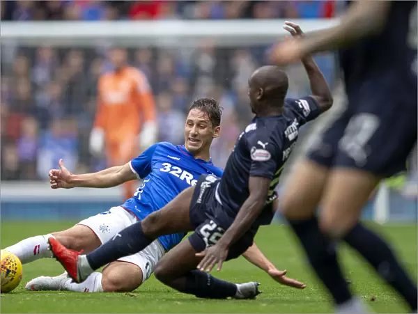 Rangers vs Dundee: Nikola Katic Tackles Kharl Madianga - Ladbrokes Premiership Clash at Ibrox Stadium
