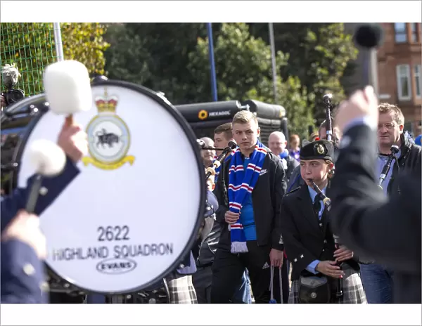 Electrifying Ibrox Stadium Fan Zone: RAF Pipe Bands & Drums Add Excitement before Rangers vs St Johnstone