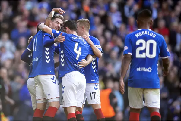 Rangers: Celebrating Candeias Thrilling Goal at Ibrox Stadium, Ladbrokes Premiership