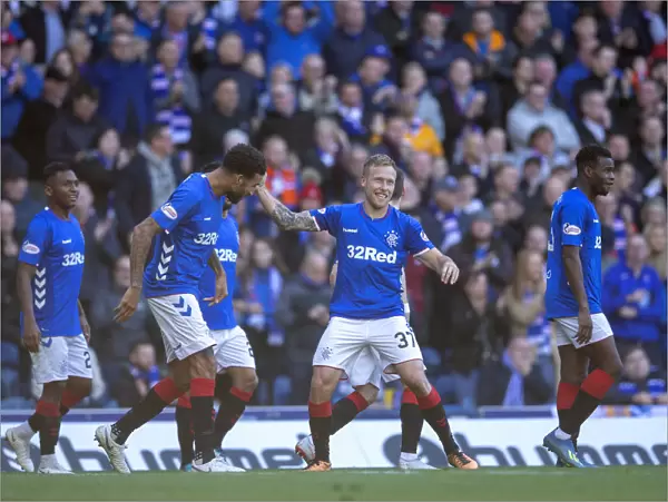 Rangers: Scott Arfield's Thrilling Goal Celebration with Team Mates - Ladbrokes Premiership, Ibrox Stadium