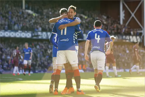Rangers Kyle Lafferty and Nikola Katic Celebrate Goal: Rangers vs St. Johnstone, Ladbrokes Premiership, Ibrox Stadium