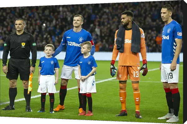 Andy Halliday and Rangers Mascots Celebrate Quarter Final Victory over Ayr United at Ibrox Stadium