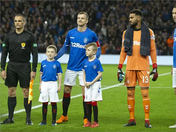 Andy Halliday and Rangers Mascots Celebrate Quarter Final Victory over Ayr United at Ibrox Stadium