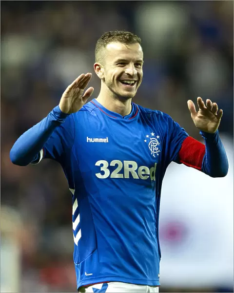 Rangers Andy Halliday Celebrates Quarter Final Betfred Cup Victory over Ayr United at Ibrox Stadium
