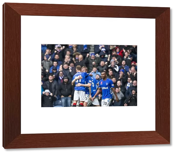 Rangers Scott Arfield and Joe Worrall Celebrate Goal: Rangers vs Hearts at Ibrox Stadium (Ladbrokes Premiership, 2023)