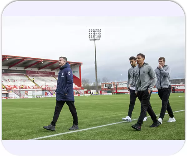 Rangers Players Gather Before Kick-Off at Hamilton Academical's Hope Central Business District Stadium