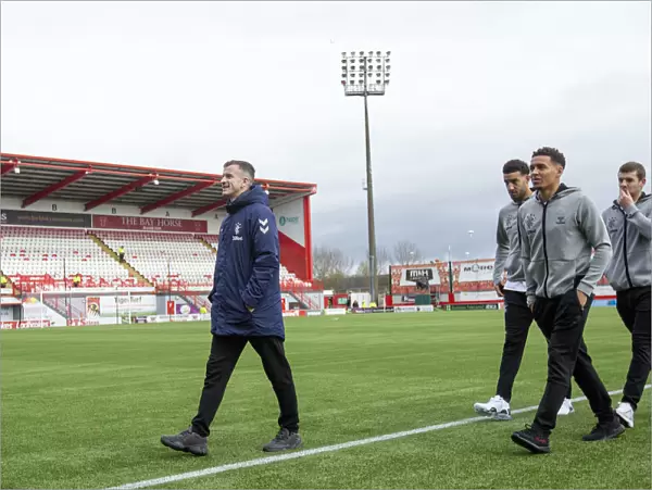 Rangers Players Gather Before Kick-Off at Hamilton Academical's Hope Central Business District Stadium