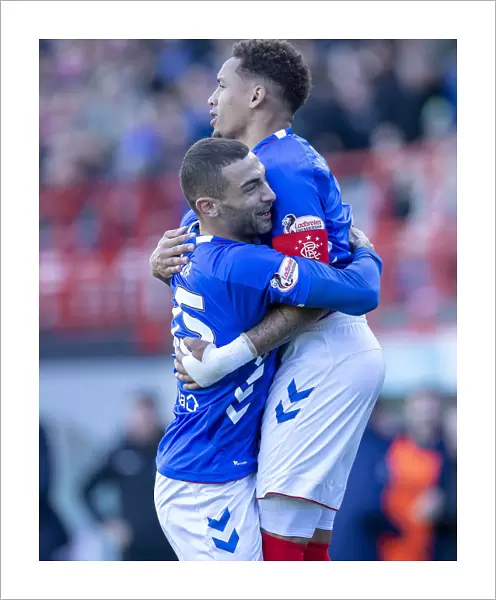Rangers Tavernier and Grezda: Celebrating a Goal in Hamilton's Ladbrokes Premiership