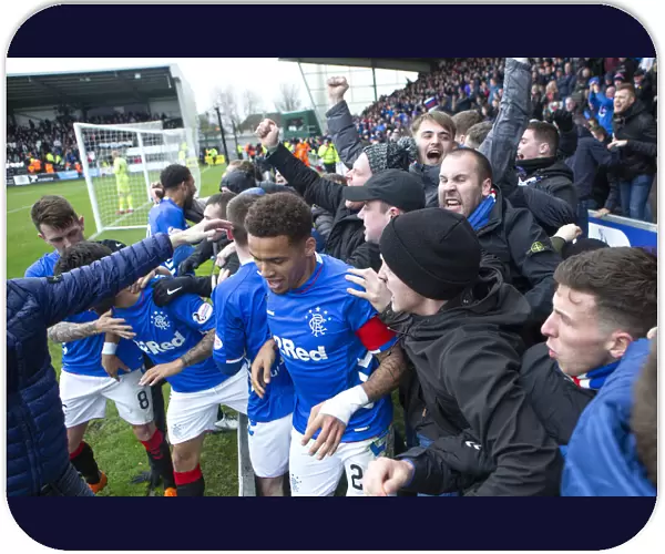 Rangers Daniel Candeias Celebrates Goal Among Ecstatic Fans at New St Mirren Park