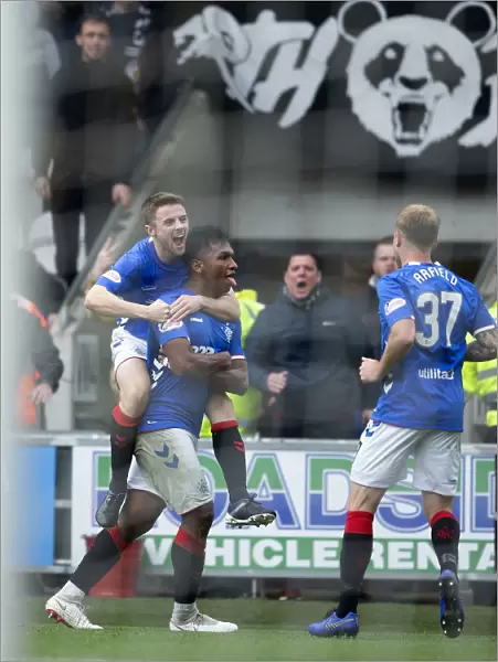 Rangers Alfredo Morelos: Ecstatically Celebrating a Goal Against St. Mirren in the Ladbrokes Premiership