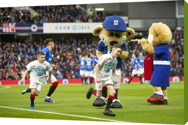 Rangers Mascots Celebrate at Ibrox: Rangers FC vs Livingston, Ladbrokes Premiership