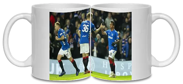 Rangers Alfredo Morelos and Gareth McAuley Celebrate Goal: Rangers vs. Livingston, Ladbrokes Premiership, Ibrox Stadium