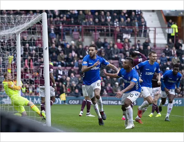 Rangers Celebrate Connor Goldson's Goal: Hearts vs Rangers, Ladbrokes Premiership, Tynecastle Stadium