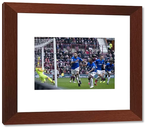Rangers Celebrate Connor Goldson's Goal: Hearts vs Rangers, Ladbrokes Premiership, Tynecastle Stadium