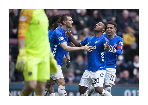 Rangers Alfredo Morelos Celebrates Goal with Team Mates at Tynecastle: Hearts vs Rangers, Ladbrokes Premiership