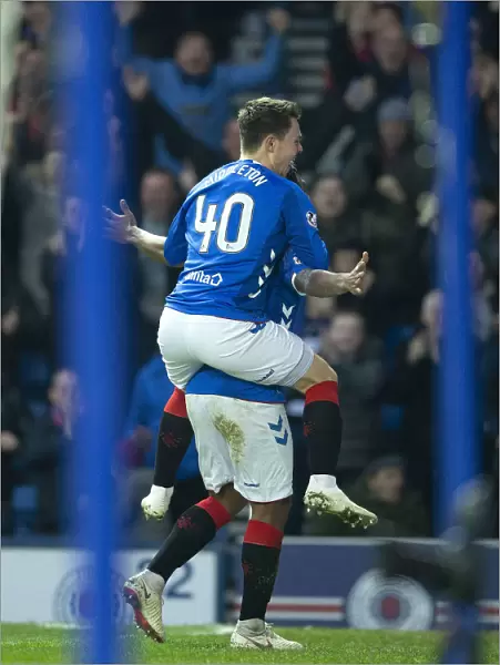 Rangers Alfredo Morelos and Glenn Middleton Celebrate Goal in Scottish Premiership Match vs. Hibernian at Ibrox Stadium
