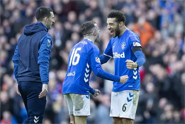Rangers Football Club: Andy Halliday and Connor Goldson Celebrate Scottish Premiership Victory Over Celtic at Ibrox Stadium (Scottish Cup Champions 2003)