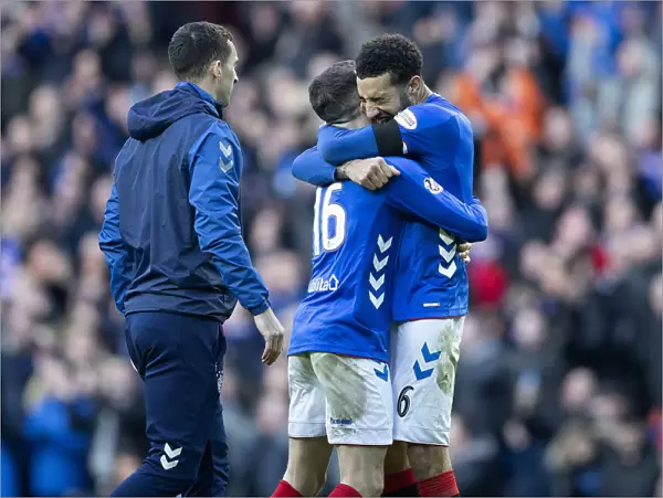Euphoric Championship Moment: Andy Halliday and Connor Goldson Celebrate Rangers Scottish Premiership Title Win at Ibrox Stadium