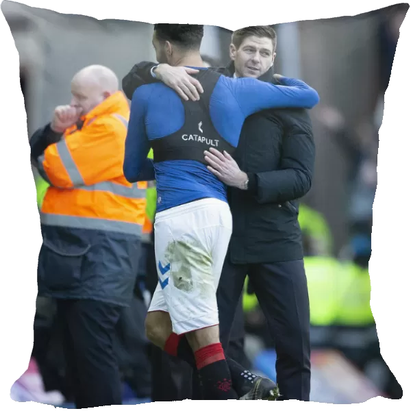 Rangers Steven Gerrard and Connor Goldson Celebrate Scottish Premiership Victory over Celtic at Ibrox Stadium