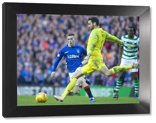 Intense Rivalry: Ryan Kent Chases Ball in Rangers vs Celtic Scottish Premiership Clash at Ibrox Stadium