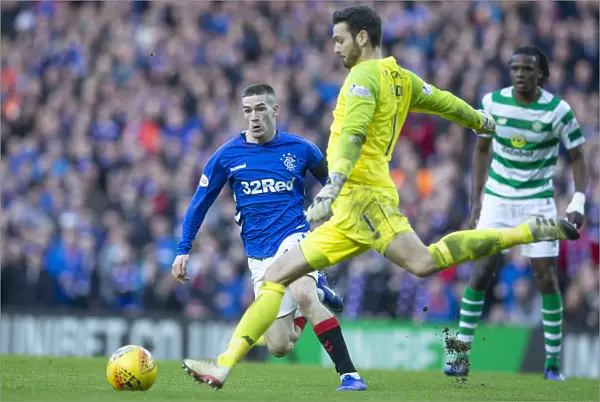 Intense Rivalry: Ryan Kent Chases Ball in Rangers vs Celtic Scottish Premiership Clash at Ibrox Stadium