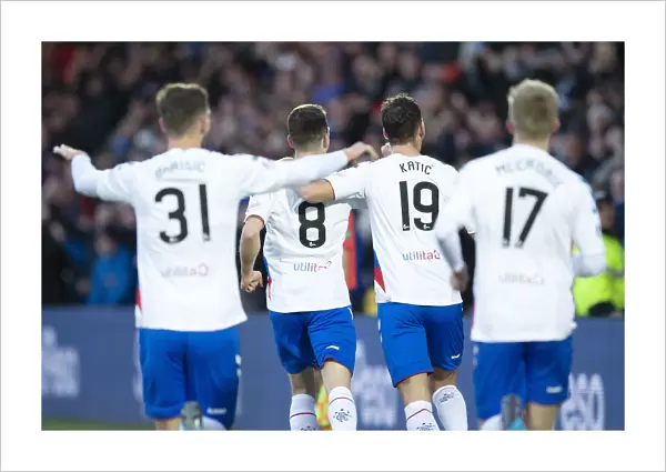 Rangers Ryan Jack Celebrates Goal with Team Mates in Livingston: Scottish Premiership Thriller