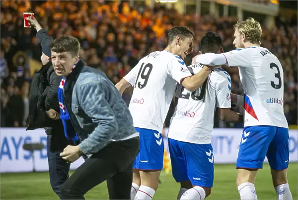 Rangers Alfredo Morelos: Thrilling Goal and Euphoric Celebration with Team and Fans at Livingston's Tony Macaroni Arena