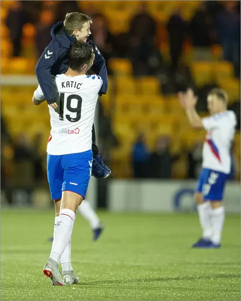 Rangers Victory: Nikola Katic and Fan Celebrate at The Tony Macaroni Arena after Livingston Clash - Scottish Premiership