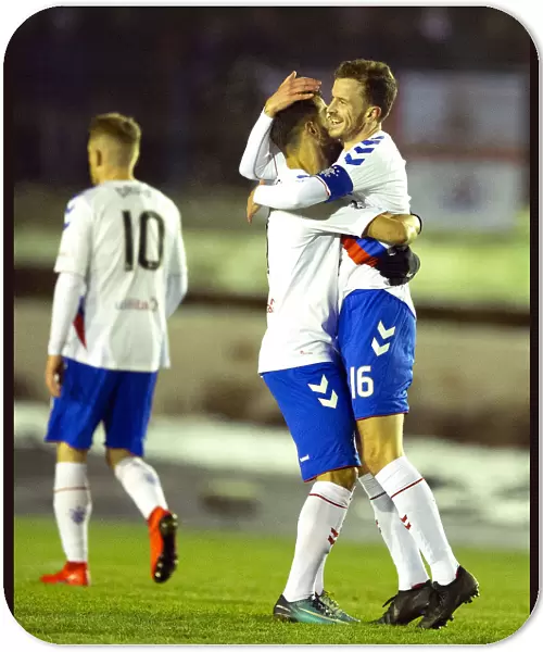 Rangers Andy Halliday and Daniel Candeias Celebrate Goal in Scottish Cup Fourth Round against Cowdenbeath
