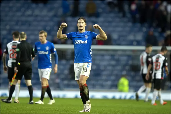 Rangers Nikola Katic: Celebrating Victory Over St. Mirren at Ibrox Stadium (Scottish Premiership)
