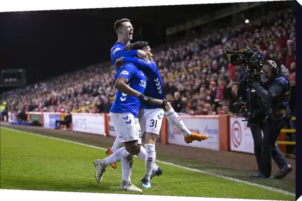 Rangers Morelos and Jack: Unstoppable Duo Celebrates Goal at Pittodrie Stadium