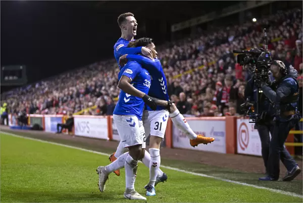 Rangers Morelos and Jack: Unstoppable Duo Celebrates Goal at Pittodrie Stadium