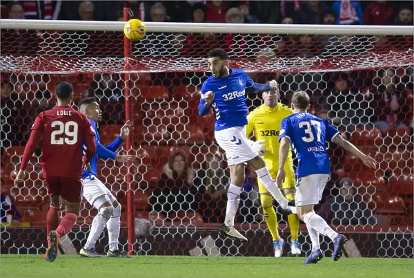 Rangers Connor Goldson Clears the Ball at Pittodrie Stadium during Aberdeen Clash - Scottish Premiership