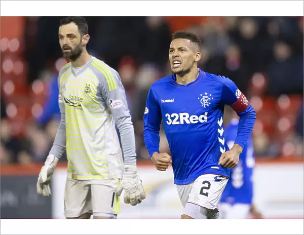 Rangers Tavernier and Defoe Celebrate Goal at Pittodrie: Scottish Premiership Clash vs Aberdeen
