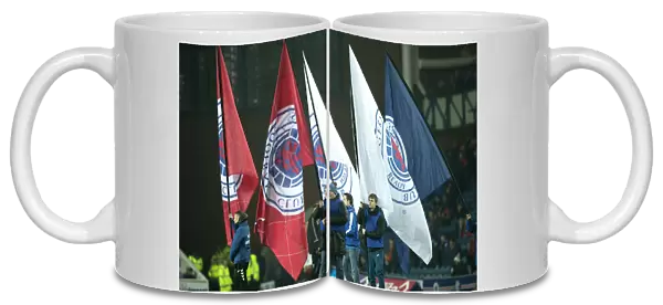 Rangers Flag Bearers Hoist the Scottish Cup at Ibrox: Rangers vs Dundee, Scottish Premiership