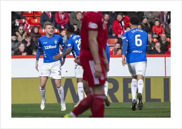 Rangers Celebrate Joe Worrall's Goal: Scottish Cup Quarter-Final at Pittodrie Stadium (Aberdeen vs Rangers, 2023)