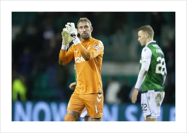 Rangers Allan McGregor Honors Fans after Hibernian Victory: Scottish Premiership at Easter Road (Scottish Cup Champions 2003)