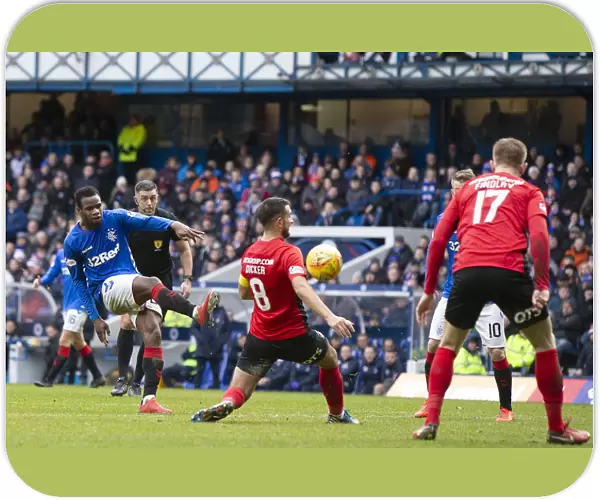 Rangers Lassana Coulibaly Attempts Goal Against Kilmarnock in Scottish Premiership at Ibrox Stadium