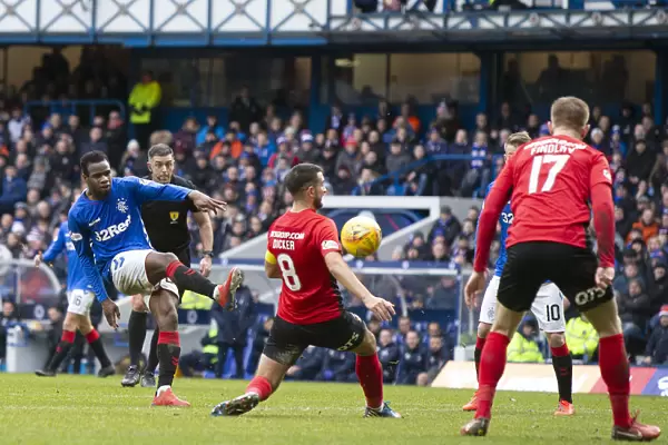 Rangers Lassana Coulibaly Attempts Goal Against Kilmarnock in Scottish Premiership at Ibrox Stadium