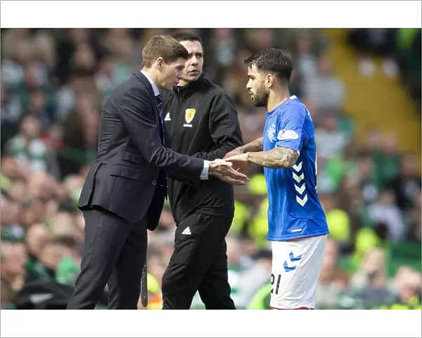 Steven Gerrard Greets Daniel Candeias: Celtic vs Rangers - Scottish Premiership Clash at Celtic Park
