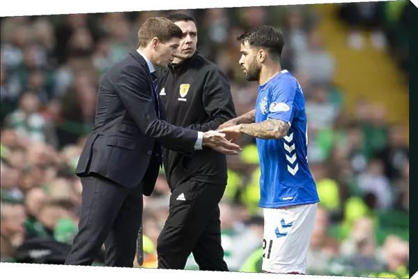 Steven Gerrard Greets Daniel Candeias: Celtic vs Rangers - Scottish Premiership Clash at Celtic Park