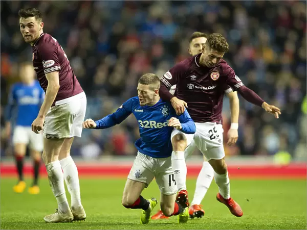Rangers vs Hearts: Intense Scottish Premiership Clash - Ryan Kent Elbowed by Jamie Brandon at Ibrox Stadium
