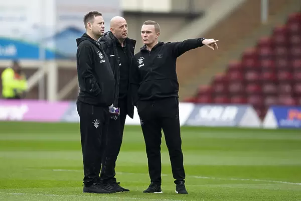 Rangers Assistant Managers Gary McAllister, Michael Beale, and Tom Culshaw on the Pitch at Fir Park: Motherwell vs Rangers, Scottish Premiership