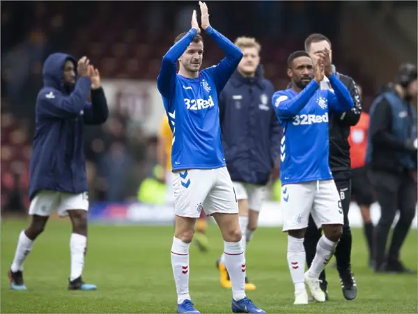 Rangers Players Andy Halliday and Jermain Defoe Show Appreciation to Fans after Motherwell Victory in Scottish Premiership