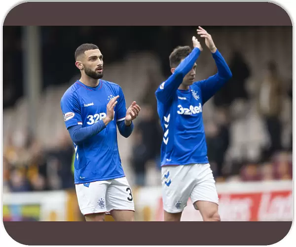 Rangers Players Eros Grezda and Ryan Jack Salute Fans after Motherwell Victory - Scottish Premiership