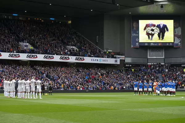 Rangers and Aberdeen Players Pay Tribute to Billy McNeil: A Moment of Silence at Ibrox Stadium (Scottish Premiership 2003)