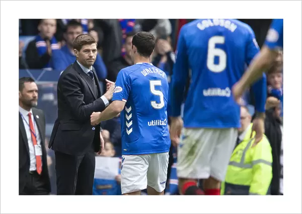 Steven Gerrard and Lee Wallace: Post-Match Handshake at Ibrox - Rangers vs Aberdeen, Scottish Premiership