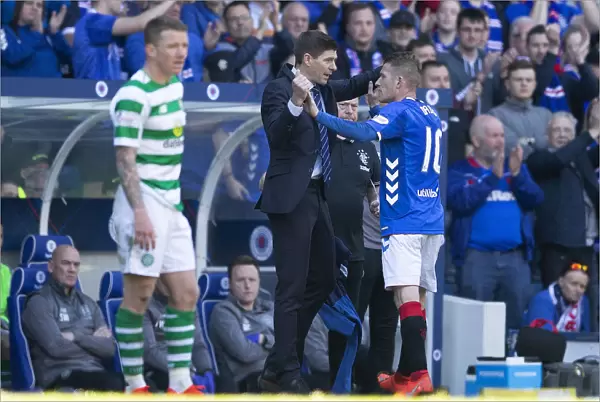 Steven Gerrard and Steven Davis: A Handshake at Ibrox - Rangers vs Celtic, Scottish Premiership