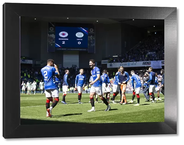 Rangers Triumph: Tavernier and Katic Celebrate Scottish Premiership Victory at Ibrox Stadium
