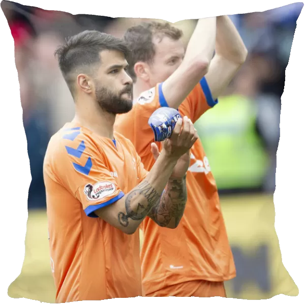Rangers Players Candeias and Halliday Salute Fans after Kilmarnock Victory - Scottish Premiership